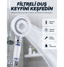 Şeffaf Filtre Hazneli Duş Başlığı Güçlü Akışlı Pratik Banyo Duşu