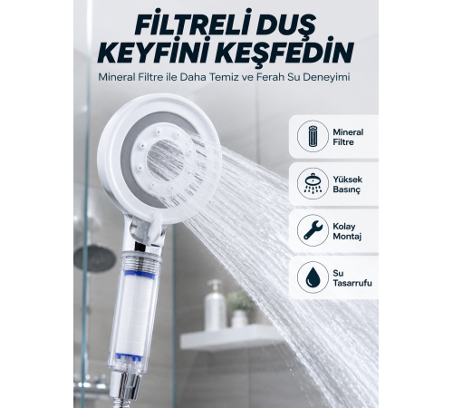 Şeffaf Filtre Hazneli Duş Başlığı Güçlü Akışlı Pratik Banyo Duşu