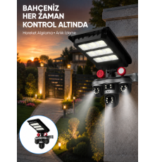 Güneş Enerjili 3 Lens Akıllı Güvenlik Kamerası LED Projektörlü Dış Mekan Koruma Sistemi