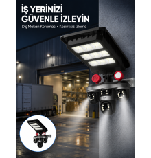 Solar Panelli 3 Lens Dış Mekan Güvenlik Kamerası Hareket Algılamalı LED Aydınlatmalı