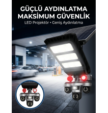 Güneş Enerjili Kablosuz Dış Mekan Güvenlik Kamerası Gece Görüşlü LED Projektörlü