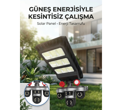 Solar Panelli Akıllı Güvenlik Kamerası LED Projektörlü