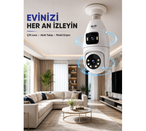 Wi-Fi Ampul Kamera Sistemi Gece Görüşlü Çift Lens