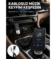 USB AUX Bluetooth Adaptörü Kablosuz Ses Aktarım Cihazı
