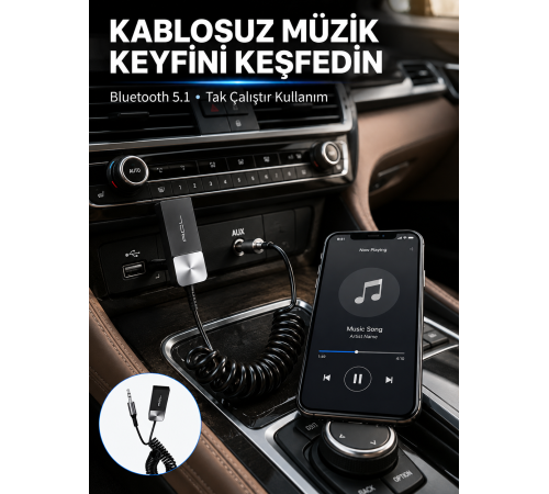 USB AUX Bluetooth Adaptörü Kablosuz Ses Aktarım Cihazı