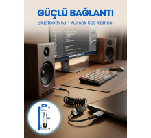 USB Bluetooth AUX Ses Adaptörü Kablosuz Müzik Aktarım Cihazı