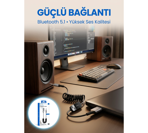 USB Bluetooth AUX Ses Adaptörü Kablosuz Müzik Aktarım Cihazı