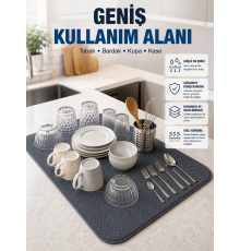 Mikrofiber Bulaşık Kurutma Matı Yüksek Su Emici Mutfak Kurutma Örtüsü