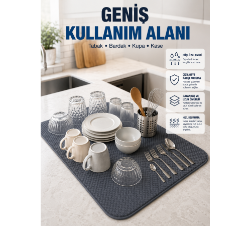 Mikrofiber Bulaşık Kurutma Matı Yüksek Su Emici Mutfak Kurutma Örtüsü