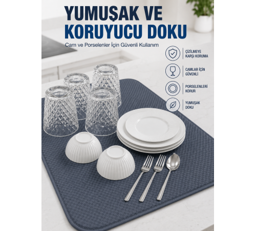 Su Emici Bulaşık Kurutma Matı Kaydırmaz ve Yumuşak Dokulu Kurutmalık