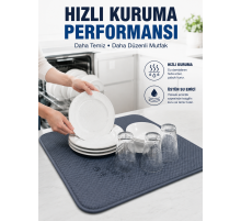 Bulaşık Kurutma Matı Geniş Yüzeyli Mikrofiber Tezgâh Koruyucu Kurutma Matı