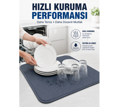 Bulaşık Kurutma Matı Geniş Yüzeyli Mikrofiber Tezgâh Koruyucu Kurutma Matı
