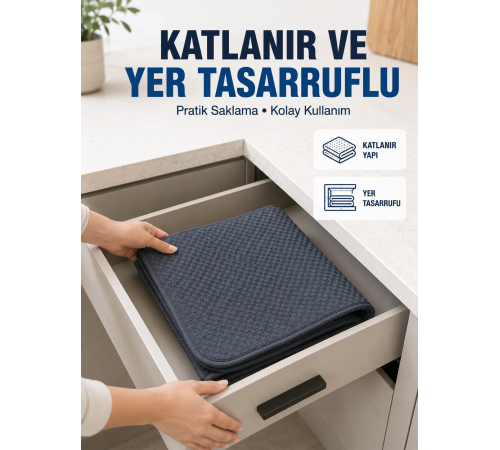 Mutfak İçin Su Emici Kurutma Matı Bardak, Tabak ve Kase Kurutma Matı