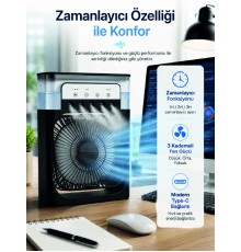 Su Hazneli Püskürtmeli Fan 1-3-5 Püskürtme Seçeneği, Type-C Güç Girişi