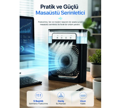 Serinletici Fan Type-C Bağlantı, Zamanlayıcı, 7 Renk Ambiyans Işığı