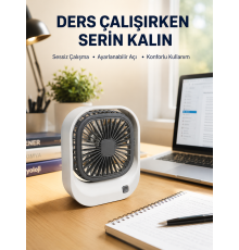 Şarjlı Masaüstü Fan 3 Kademeli Güçlü Hava Akışı