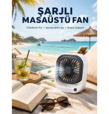 Şarjlı Masaüstü Fan 3 Kademeli Hız Ayarlı Güçlü Hava Akışı
