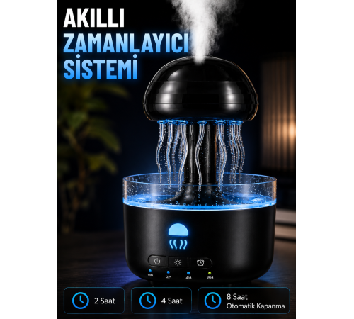 Denizanası Tasarımlı Ultrasonik Hava Nemlendirici RGB LED Işıklı Sessiz Buhar Makinesi Zaman Ayarlı