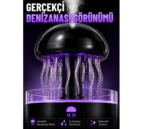 RGB Işıklı Denizanası Hava Nemlendirici Ultrasonik Buhar Makinesi 2H 4H 8H Zamanlayıcılı