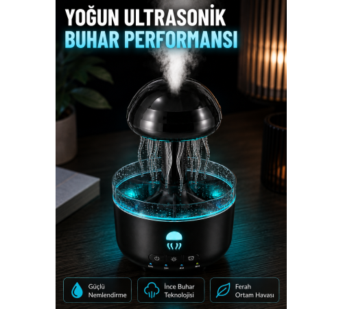 Ultrasonik Denizanası Hava Nemlendirici Sessiz Çalışan RGB Ortam Işıklı Aromaterapi Difüzörü