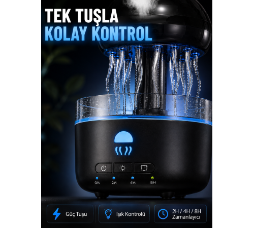 USB Çalışan Denizanası Hava Nemlendirici 7 Renk RGB Aydınlatmalı Sessiz Buhar Makinesi