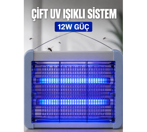 Elektrikli Sinek ve Sivrisinek Öldürücü 12W Çift UV Işıklı Böcek Lambası