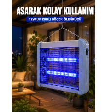 UV Işıklı Sinek Öldürücü Lamba 12W Çift Tüplü Elektrikli Böcek Öldürücü
