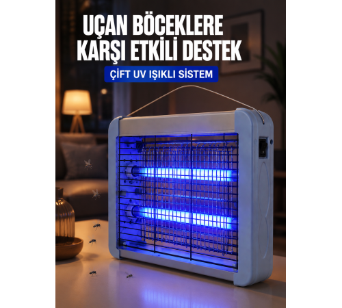 Çift UV Işıklı Elektrikli Sinek Öldürücü 12W Asılabilir Uçan Böcek Lambası