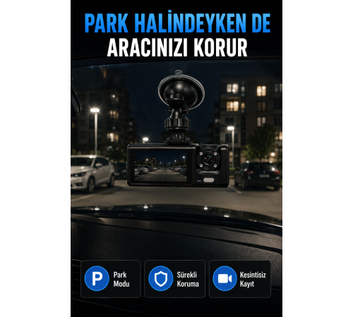 1080P Full HD Araç İçi Kamera WiFi Bağlantılı Çift Kameralı Geniş Açılı Araç Kayıt Kamerası