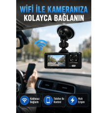 Çift Kameralı WiFi Araç Kamerası 170° Geniş Açı Full HD Araç İçi Kayıt Sistemi