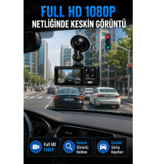Araç İçi Kayıt Kamerası 1080P Full HD WiFi Destekli Ön ve Arka Kameralı Araç Kamerası