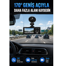 WiFi Destekli Araç İçi Kamera Çift Kameralı Full HD 1080P 170° Geniş Açılı Araç Kayıt Kamerası
