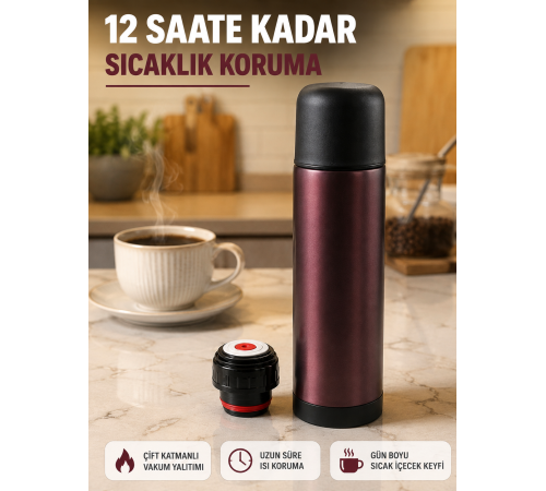 Sızdırmaz Kapaklı Vakumlu Termos Uzun Süre Sıcak Soğuk Tutan Termos