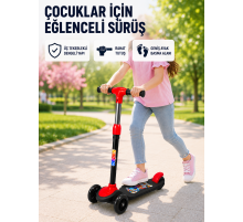 Çocuk Scooterı 3 Tekerlekli Denge Destekli Ayarlanabilir Gidonlu Çocuk Skuteri