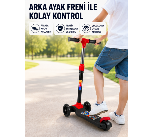 3 Tekerlekli Çocuk Scooterı Kaymaz Geniş Tabanlı Dengeli Sürüş Skuteri