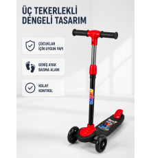Çocuk Skuteri 3 Tekerlekli Geniş Basma Alanlı Ayarlanabilir Boy Scooter
