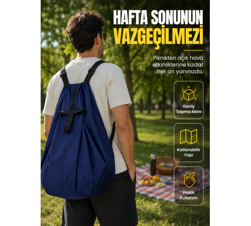 Kamp Seyahat Spor ve Piknik İçin Geniş Hacimli Katlanabilir Omuz Çantası