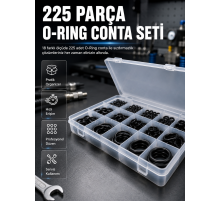 225 Parça O-Ring Conta Seti 18 Farklı Ölçü Kauçuk Sızdırmazlık Conta Organizer Kutulu