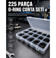 225 Parça O-Ring Conta Seti 18 Farklı Ölçü Kauçuk Sızdırmazlık Conta Organizer Kutulu