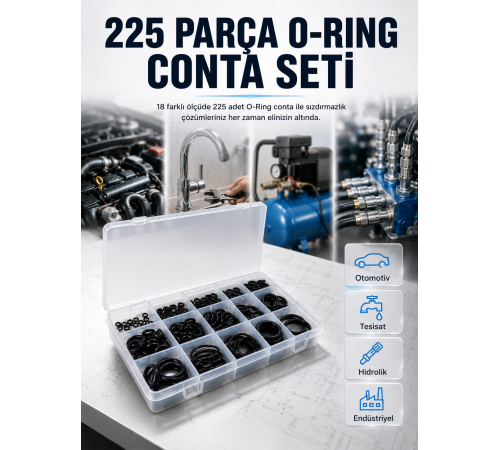 18 Ölçü O-Ring Conta Seti Otomotiv, Tesisat ve Hidrolik İçin Kauçuk Conta Kiti