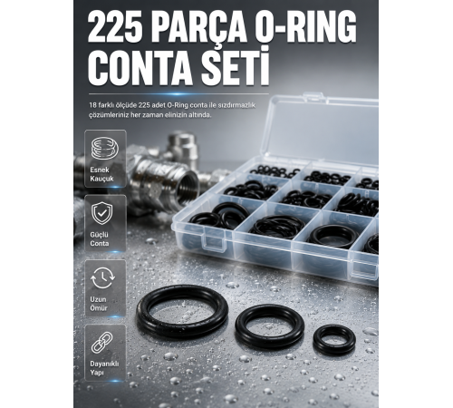 Organizer Kutulu O-Ring Conta Seti 225 Parça | Dayanıklı Kauçuk Sızdırmazlık Contaları