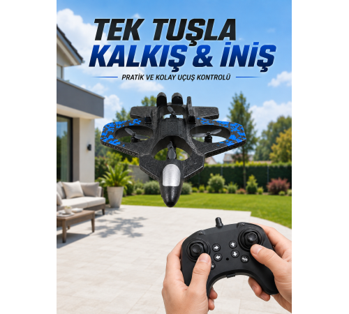 4 Pervaneli Jet Uçak Drone Uzaktan Kumandalı 360° Takla Renkli Işıklı Dengeli Uçuş