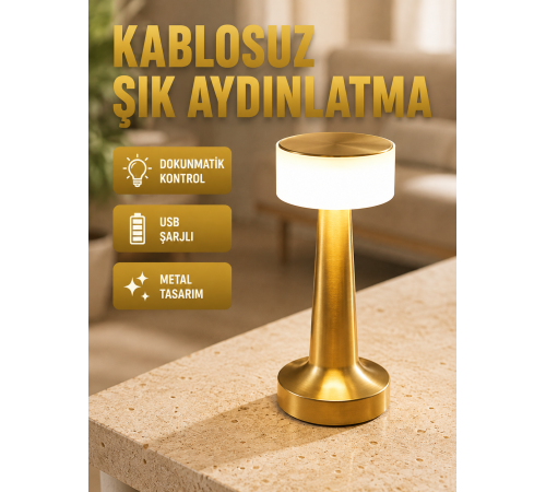 Modern USB'li Kablosuz Masa Lambası – Minimalist Tasarım, 3 Farklı Parlaklık Yeni Nesil