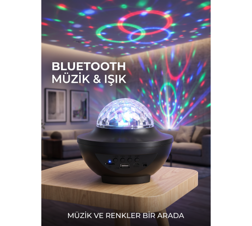 Bluetooth Hoparlörlü RGB Disko Işığı Müzikli Parti Lambası USB TF Kart Destekli