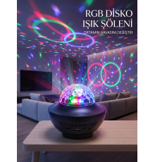 RGB Bluetooth Disko Lambası Dahili Hoparlörlü Müzikli Parti Işığı USB ve TF Kartlı