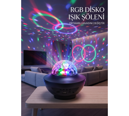 RGB Bluetooth Disko Lambası Dahili Hoparlörlü Müzikli Parti Işığı USB ve TF Kartlı