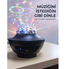 Bluetooth Müzikli Disko Işığı RGB Parti Projektörü Dahili Hoparlör USB Micro SD Destekli