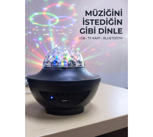 Bluetooth Müzikli Disko Işığı RGB Parti Projektörü Dahili Hoparlör USB Micro SD Destekli