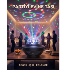 Müzikli RGB Disko Lambası Bluetooth Hoparlörlü Renkli Parti Işığı USB TF Kart Girişli