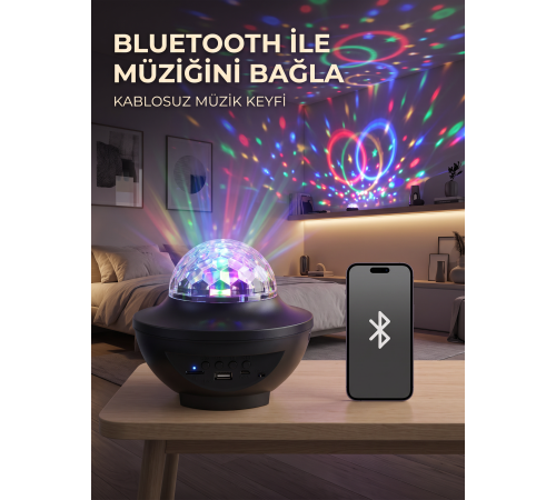 Bluetooth RGB Parti Işığı Hoparlörlü Disko Lambası MP3 USB ve Hafıza Kartı Destekli